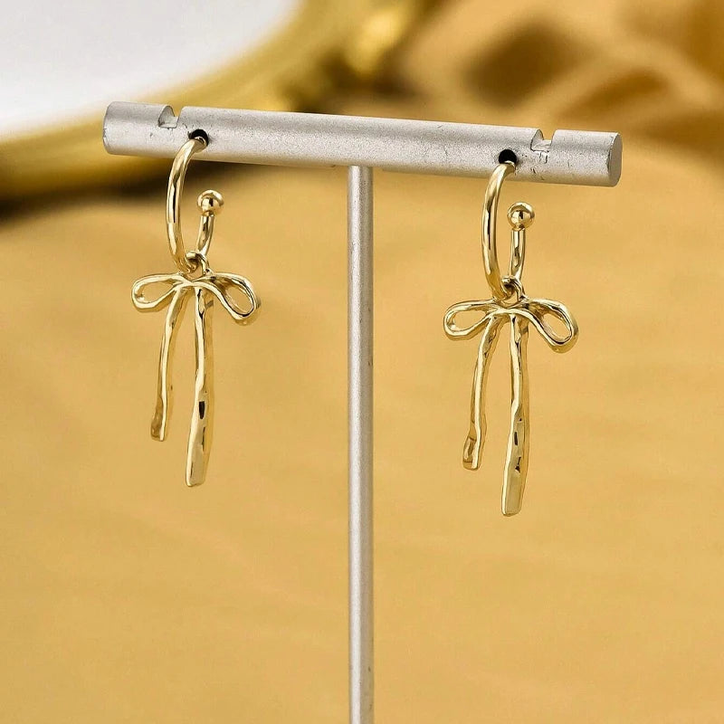 Luxury Bowknot Gold Stud Earrings for Women Daily Wear - Smarsty