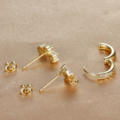 3Pc Stainless Steel Star Stud Earrings Sparkling Zircon - Smarsty