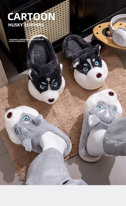 Plus Size 50 Indoor Fluffy Slippers For Women Men Winter Warm Shoes Cute Cartoon Dog Light Weight Couples Home Floor Slipper - Smarsty