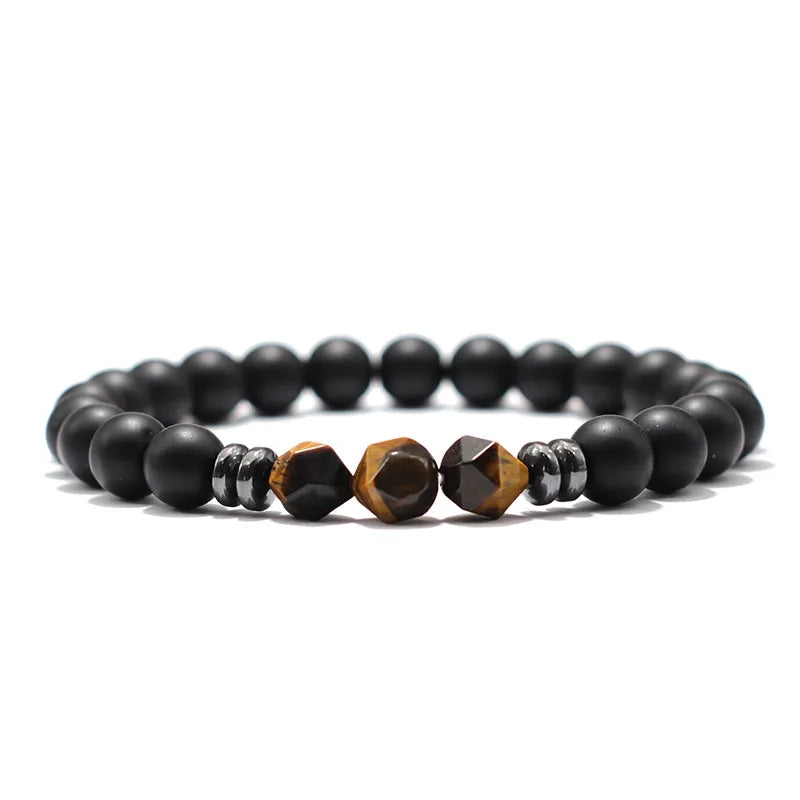 Mens Black Onyx and Tiger Eye Beaded Bracelet - Smarsty