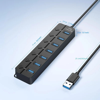 USB 3.0 Hub 7 Port High Speed Powered Switch Cable - Smarsty