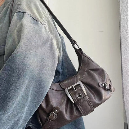 Vintage Leather Shoulder Mini Bag Y2K Wasteland Style - Smarsty