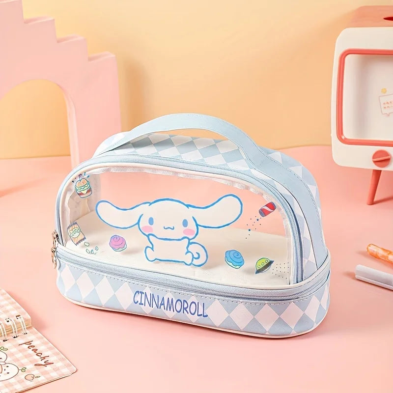 Hello Kitty & Kuromi PU Material Cosmetic Bag, Cinnamoroll Large Capacity School Supplies Organizer, With Organizer Compartment - Smarsty