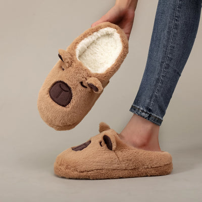 A Pair of Brown Plush Kapibara Animal Patterns, Furry Home Soft Soles, Comfortable Furry Slippers, Cute, Warm and Non-Slip Indoor Slippers for Men and Women, Lightweight, Silent and Comfortable Shoes, the First Choice for Hol - Smarsty