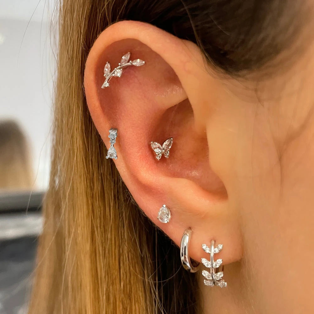 Cartilage Stud Earrings Cubic Zirconia Screw Back Lightweight - Smarsty