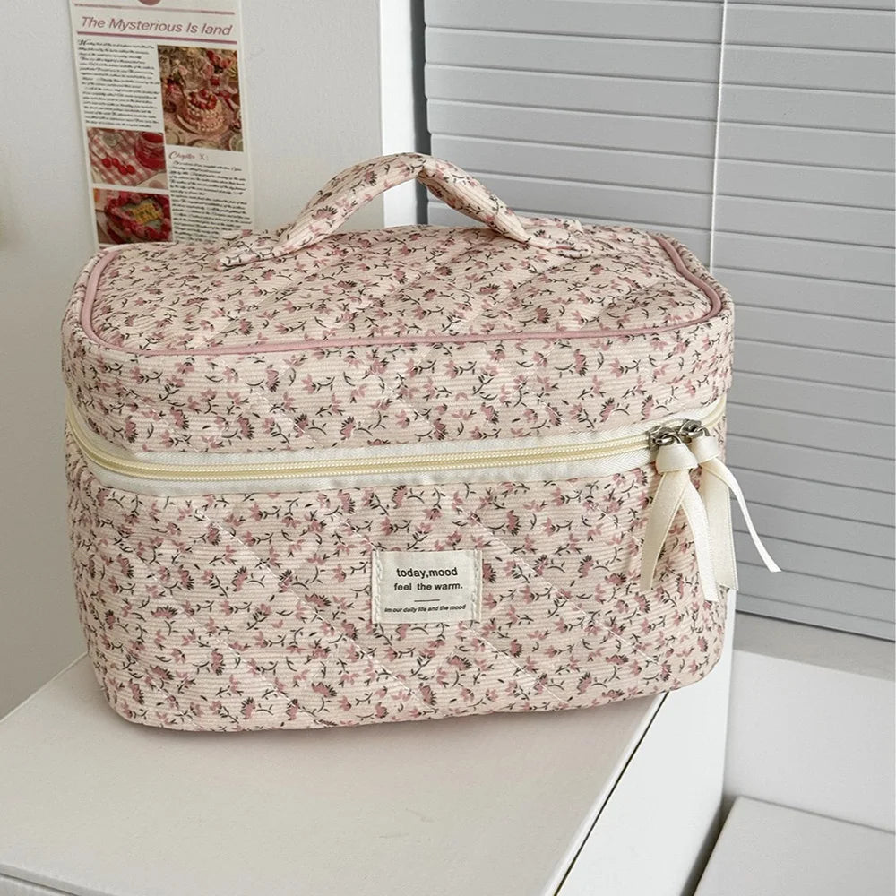 Vintage Floral Makeup Pouch Travel Organizer Large Capacity - Smarsty