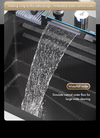 Large Stainless Steel Kitchen Sink with Digital Faucet Display - Smarsty