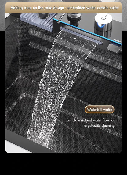 Large Stainless Steel Kitchen Sink with Digital Faucet Display - Smarsty