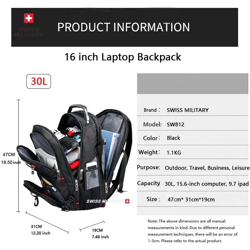 SWISS MILITARY Fashion Travel Multifunction Large Capacity Male Bag Usb Charging Waterproof 23 inch Laptop Backpack Men Mochila - Smarsty
