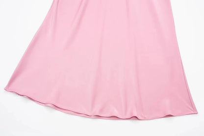 TRAFZA 2024 Y2K Casual Women Long Skirt Spring Elastic High Waisted A-Line Casual Female Satin Skirts High Street Lady Skirts - Smarsty