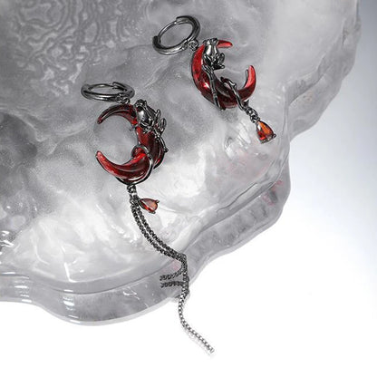 Red Moon Gem Asymmetric Earrings for Unique Punk Style - Smarsty