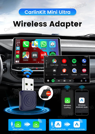 CarlinKit 5.0 Mini Ultra Wireless Adapter Wireless CarPlay Android Auto For OEM Car Plug and Play WiFi Bluetooth Auto Connection - Smarsty