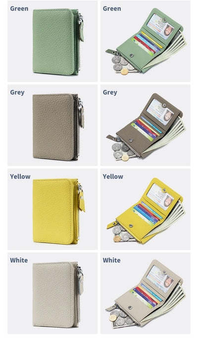 Genuine Leather Men Women Cute Short Wallet Luxury Solid Zipper Coin Purse rfid Bank Credit Card Holder Slim Small Money Bag - Smarsty