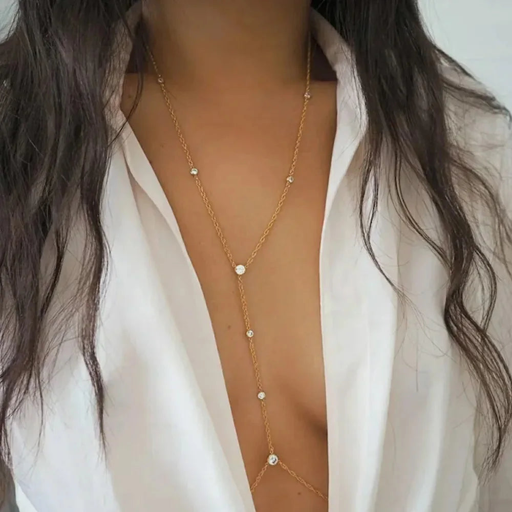 Rhinestone Cross Body Jewelry Chain for Beach Fashion - Smarsty