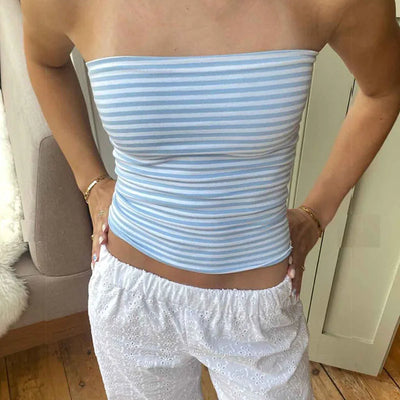 Women Cropped Tube Tops Strapless Off Shoulder Backless Short Tank Summer Party Club Striped/Solid Mini Vest 2024 New - Smarsty