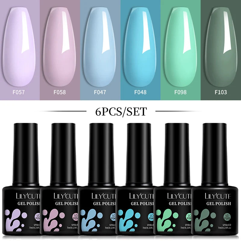 LILYCUTE 6 Pcs Gel Nail Polish Set Bright Pink Varnish - Smarsty