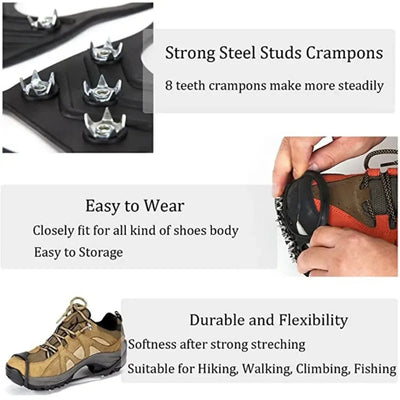8 Teeth Ice Gripper Spike for Shoes Winter Outdoor Anti-Slip Hiking Mountain Climbing Ice Snow Crampons Anti-slip Shoe Covers - Smarsty