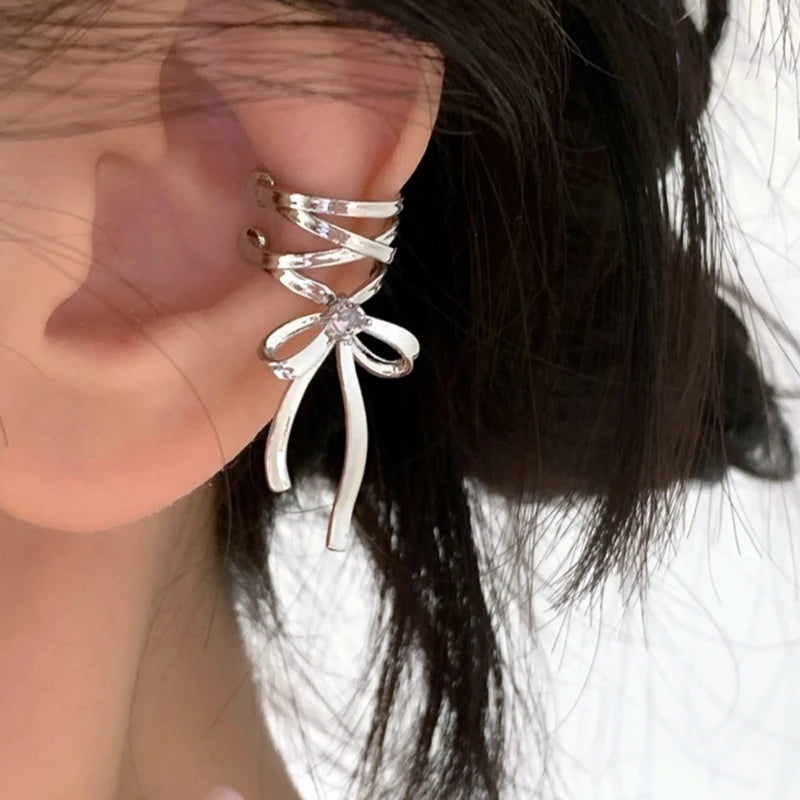 Y2K Bow-Knot Ear Clips for Trendy Korean Fashion Jewelry - Smarsty