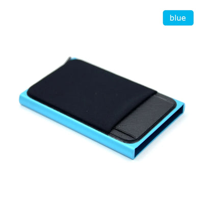 YUECIMIE Slim Aluminum Wallet With Elasticity Back Pouch ID Credit Card Holder Mini RFID Wallet Automatic Pop up Bank Card Case - Smarsty
