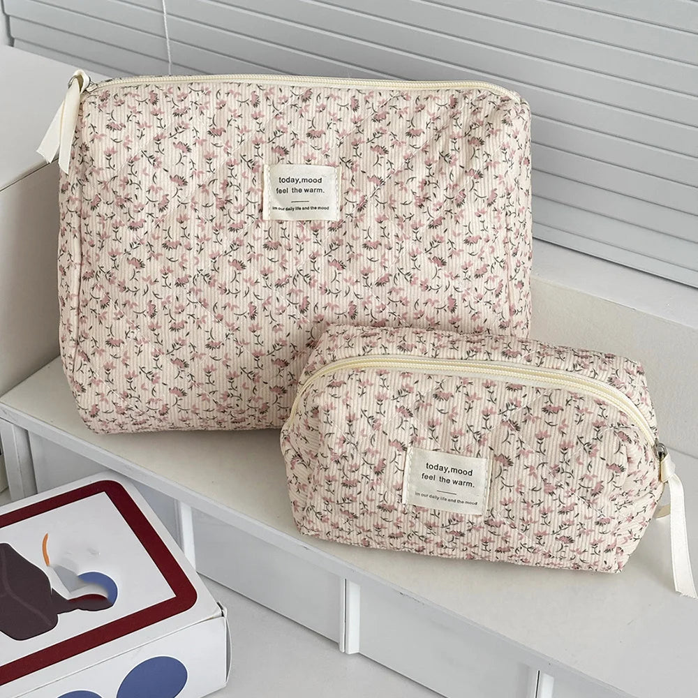 Vintage Floral Makeup Pouch Travel Organizer Large Capacity - Smarsty
