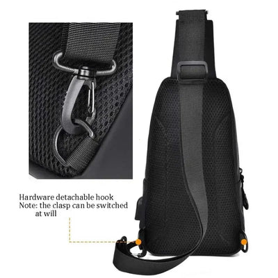 Mens Nylon Chest Bag With USB Charging Compact Crossbody - Smarsty