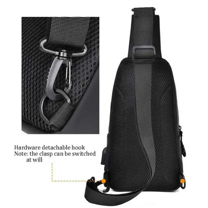 Mens Nylon Chest Bag With USB Charging Compact Crossbody - Smarsty