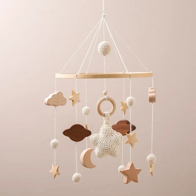 Baby Crib Mobile Bed Bell Rattle Toys Wooden Crochet Stars Pendant Bed Bell Toys Newborn Comfort Crib Bracket Hanging Toys Gifts by Smarsty