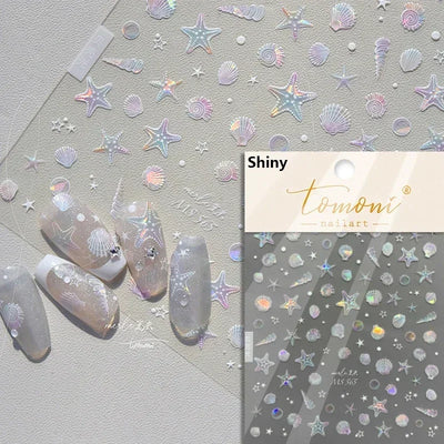 5D Summer Beach Nail Stickers with Shiny Sea Designs - Smarsty