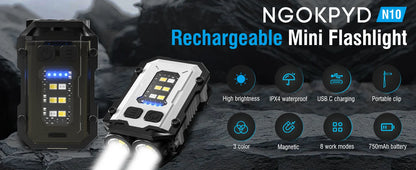 EDC Tactical Flashlight Portable Mini Light Outdoor Camping Hiking Tools Molle Clip USB Rechargeable Running Emergency Hiking