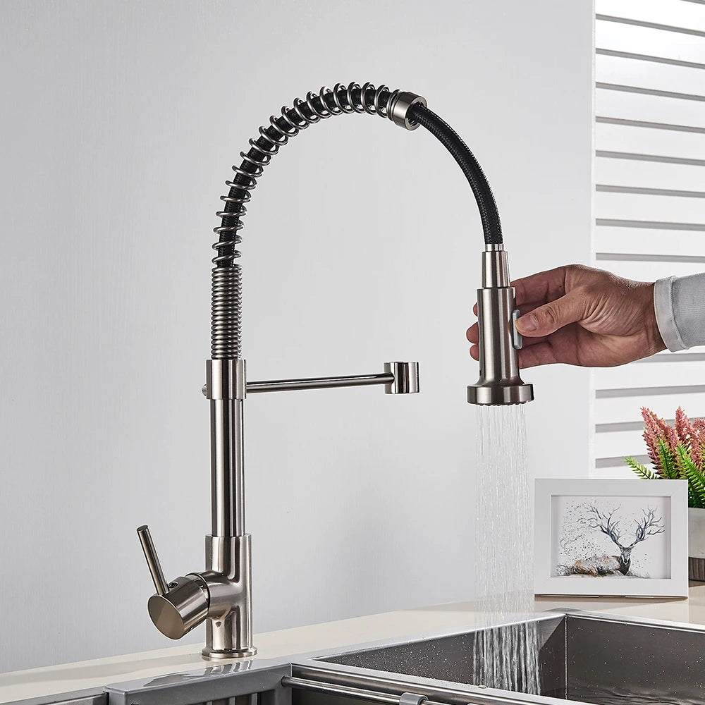 Brushed Nickel Kitchen Faucet with 360 Degree Rotation - Smarsty
