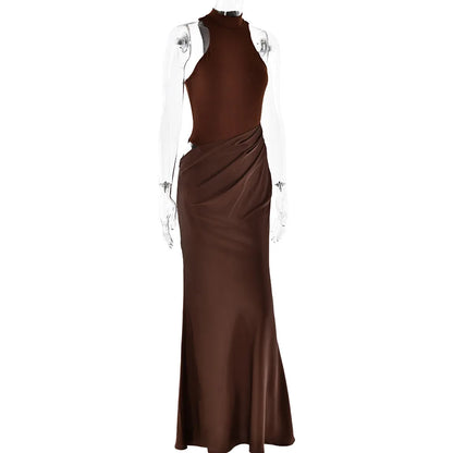 JULISSA MO Satin Sexy Hollow Out Women Maxi Dress Black Sleeveless High Waist Dress Female Autumn Skinny Elegant Party Clubwear - Smarsty