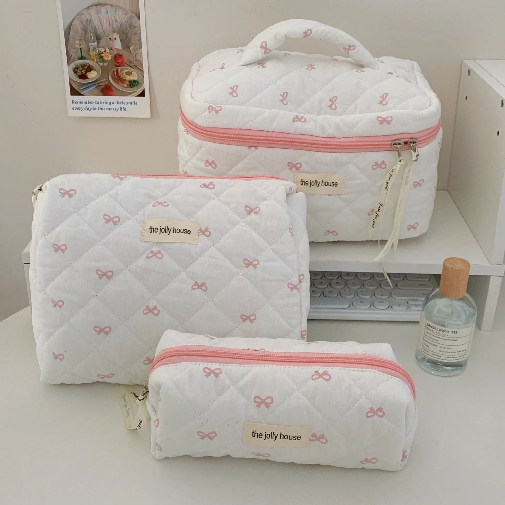 Cherry Print Makeup Bag Cosmetic Tote Organizer For Travel - Smarsty
