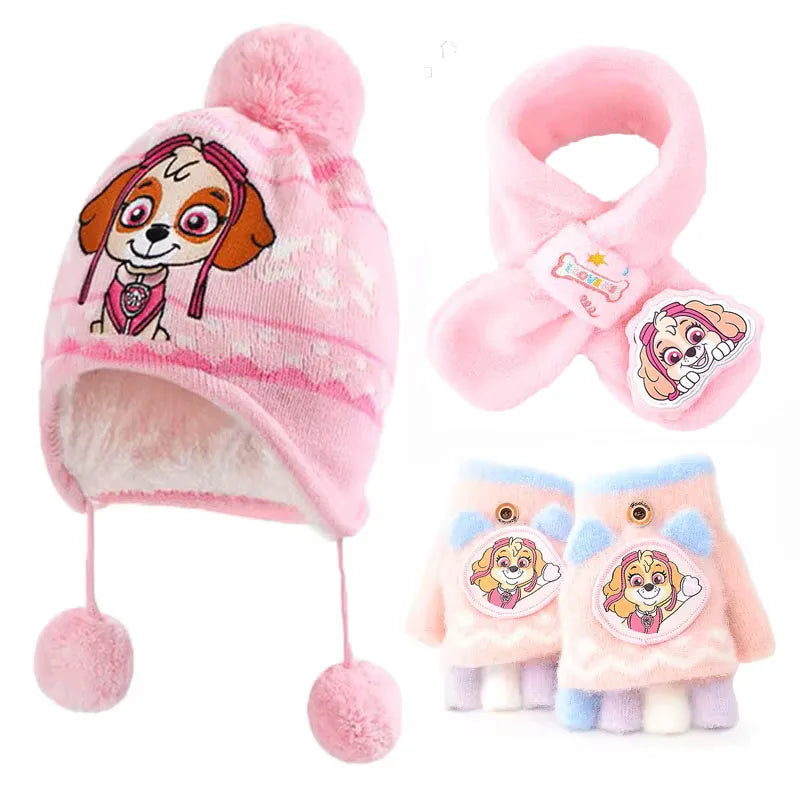 Kids Cartoon Winter Hat Scarf Set With Gloves Warmth - Smarsty