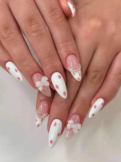 Pink Bowknot Stiletto Press On Nails 24PCS Full Cover - Smarsty