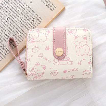 Cute Cat Coin Purse Women Fashion Short Wallet PU Leather Large Capacity Wallet Lightweight ID Card Holder Travel Cash Coin Bag - Smarsty