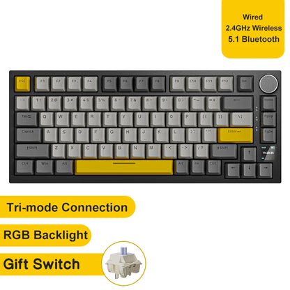 Mechanical Keyboard 82 Keys Wireless Bluetooth 5.1 Knob