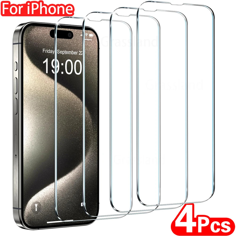 4Pcs Tempered Glass For iPhone 16 15 14 13 12 11 Pro Max Screen Protector For iPhone 7 8 Plus X XS Max XR Protective Glass Film - Smarsty