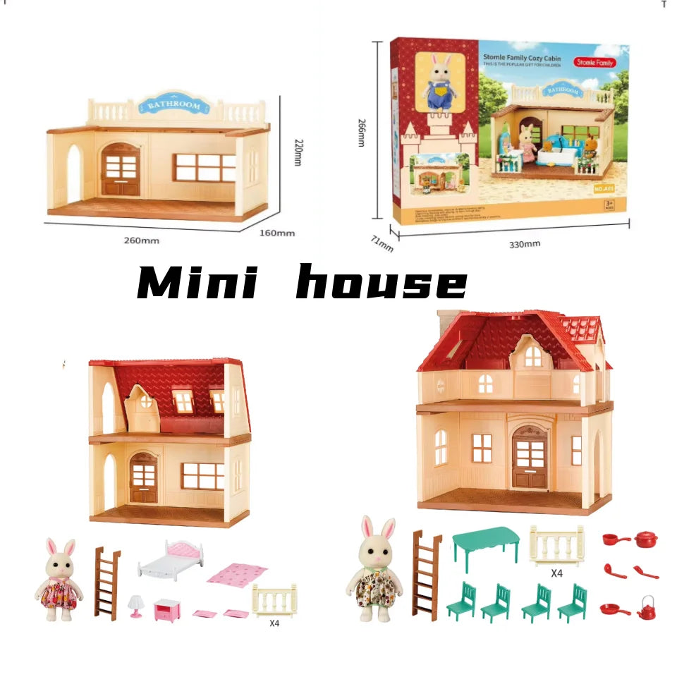 New Simulation Room Forest Family Small West House Rabbit Animal Model Girl Doll House Furniture Double Storey Villa Toys Gifts by Smarsty