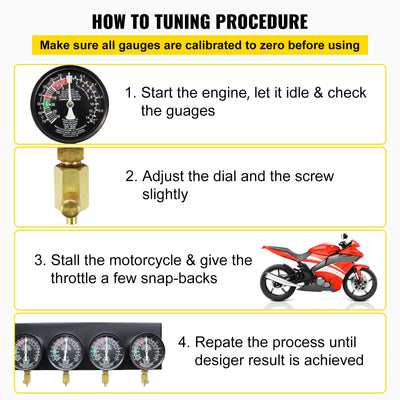 SucceBuy Fuel Vacuum Carburetor Synchronizer Carb Tool sync 4 Gauge Set with Rubber Hose Vacuum Balancer Meter Kit For Motorbike