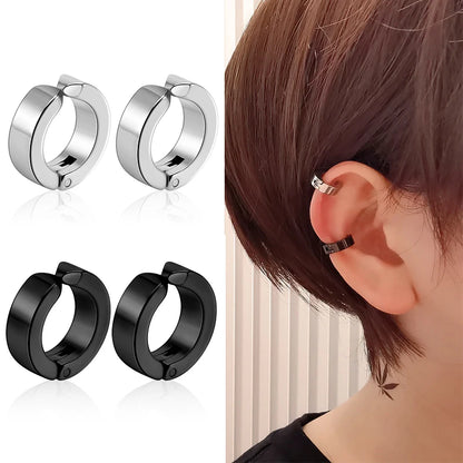Stainless Steel Ear Clip Earrings No Piercing Black - Smarsty