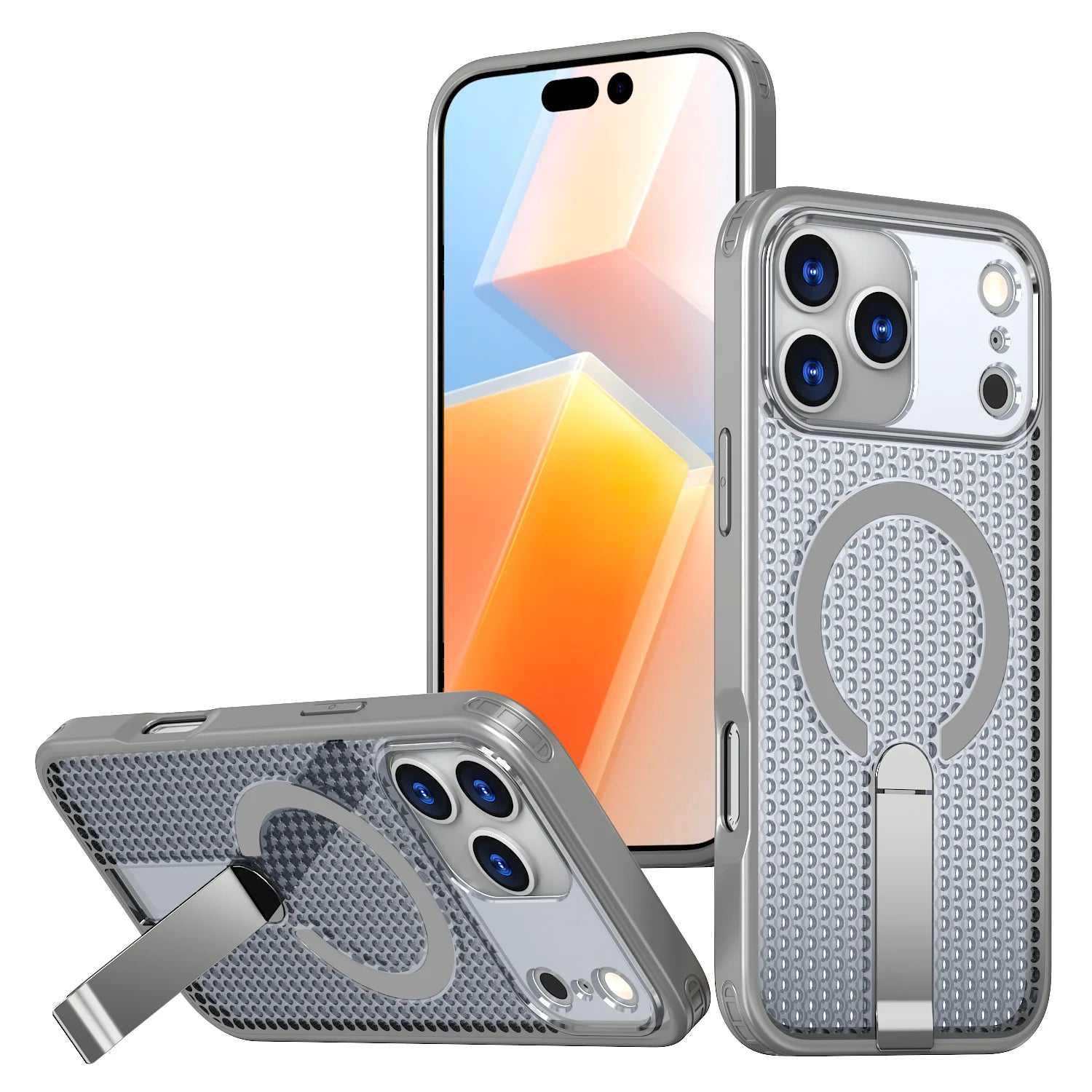 Breathable for Magsafe Stand Case for iPhone 17 Air 16 15 14 13 12 Pro Max 11 Plus 16E SE4 17Pro Magnetic Cooling Rugged Cover
