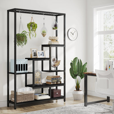 Tribesigns 5 Tiers Tall Indoor Plant Stand 70.9 inches Large Metal Plant Shelf with 10 PC S Hanging Hooks for Garden - Smarsty