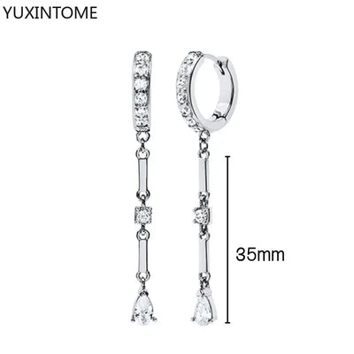 925 Sterling Silver Hoop Earrings White Crystal Luxury - Smarsty