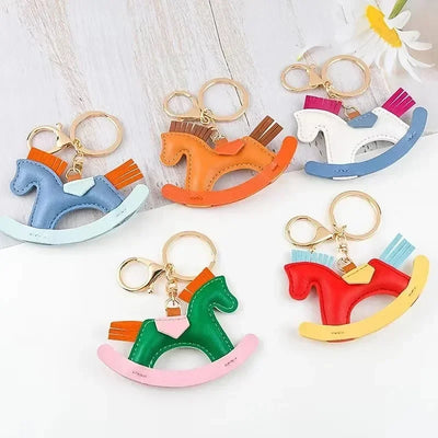 Women's Bag Charm Decoration Cartoon Rocking Wooden Horse Women's Leather Charm Bag Charm Key Chain Cute Bag Accessories Gifts - Smarsty
