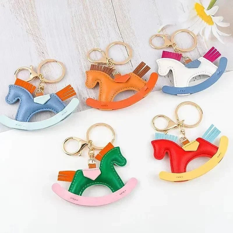 Women's Bag Charm Decoration Cartoon Rocking Wooden Horse Women's Leather Charm Bag Charm Key Chain Cute Bag Accessories Gifts