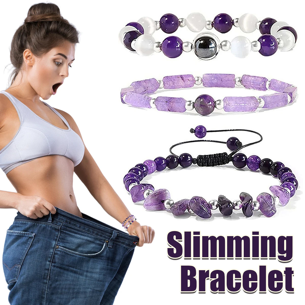Amethyst Healing Bracelet Set for Weight Loss and Meditation - Smarsty