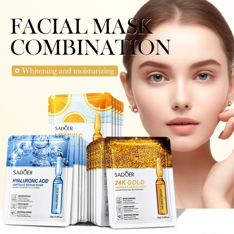 24K Gold Hyaluronic Acid Face Masks for Firming and Moisturizing - Smarsty