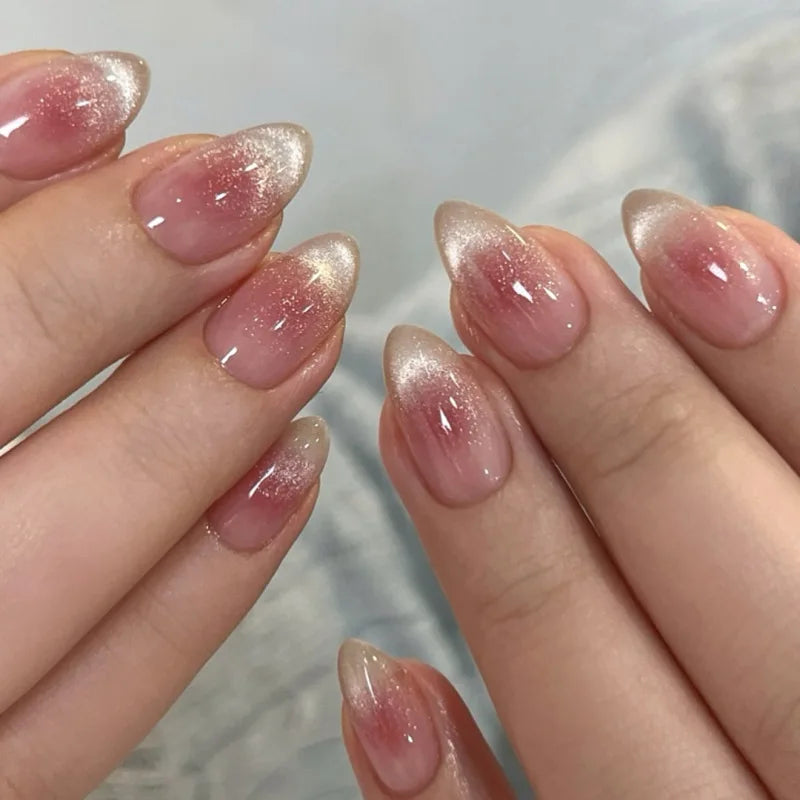 24 Pcs Metallic Cat Eye French Press On Nails - Smarsty