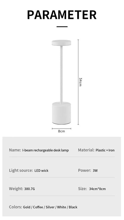 Classic Table Lamp USB Rechargeable Night Light Stepless Dimming Touch Desk Lamp 3 Colors Bedside Lamp Bar Hotel Decoration - Smarsty