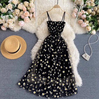 YuooMuoo Women Dress 2025 New Korean Fashion Floral Print Spaghetti Straps Mesh Party Dress Vacation Style Lady Beach Vestidos - Smarsty